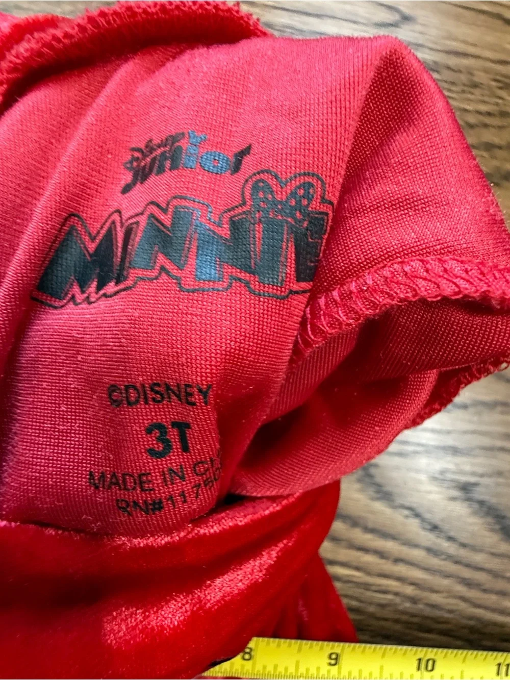 Disney Junior Girls Minnie Mouse Red Velvet Dress Embroidered Bow Detail 3T